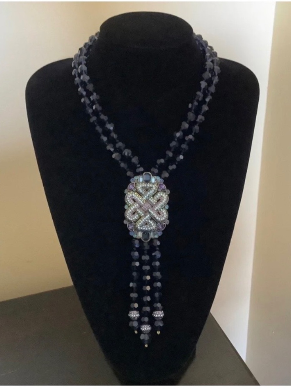 Heidi Daus "Deco Tassel" Crystal Beaded Necklace Montana Blue Multi